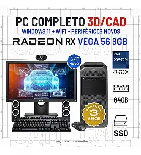 CONJUNTO WORKSTATION VECTOR CRAFT HP Z4 G4 | XEON=I7-7700K | 64GB RAM | 480GB SSD | RX VEGA 56 8GB COM MONITOR + ACESSORIOS