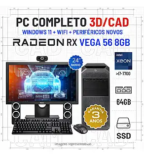 CONJUNTO WORKSTATION VECTOR CRAFT HP Z4 G4 | XEON=I7-7700 | 64GB RAM | 480GB SSD | RX VEGA 56 8GB COM MONITOR + ACESSORIOS