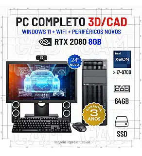 CONJUNTO 3D/CAD HP Z640 | XEON 10 CORES SUPERIOR i7-9700 | 64GB RAM | 480GB SSD | RTX2080-8GB COM MONITOR + ACESSORIOS
