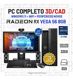 CONJUNTO WORKSTATION SHAPE CRAFT | XEON=I7-7700 | 32GB RAM | 480GB | RX VEGA 56 8GB COM MONITOR + ACESSORIOS