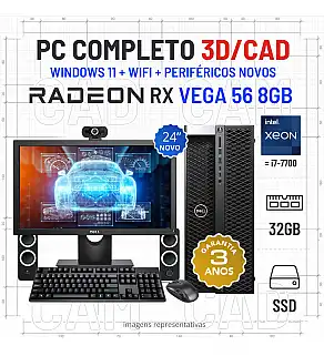CONJUNTO WORKSTATION SHAPE CRAFT | XEON=I7-7700 | 32GB RAM | 480GB | RX VEGA 56 8GB COM MONITOR + ACESSORIOS