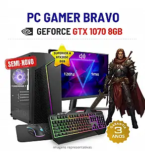 CONJUNTO GAMER BRAVO SEMI-NOVO | GTX1070-8GB SUPERIOR A RTX3050-8GB | XEON 12 CORES = i7-9700KF | 16GB RAM | 240GB SSD COM MONITOR + ACESSORIOS