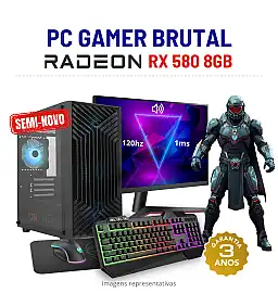 CONJUNTO GAMER BRUTAL SEMI-NOVO | RX580-8GB | RYZEN 3 = i7-7700K | 16GB RAM | SSD + HDD COM MONITOR + ACESSORIOS CONJUNTO GAMER BRUTAL SEMI-NOVO | RX580-8GB | RYZEN 3 = i7-7700K | 16GB RAM | SSD + HDD COM MONITOR + ACESSORIOS