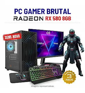 CONJUNTO GAMER BRUTAL SEMI-NOVO | RX580-8GB | RYZEN 3 = i7-7700K | 16GB RAM | SSD + HDD COM MONITOR + ACESSORIOS CONJUNTO GAMER BRUTAL SEMI-NOVO | RX580-8GB | RYZEN 3 = i7-7700K | 16GB RAM | SSD + HDD COM MONITOR + ACESSORIOS