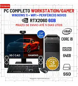 CONJUNTO WORKSTATION/GAMER TECH FRAME HP Z4 G4 | i9-7960X SUPERIOR A i9-11900K | 64GB RAM | 960GB SSD | RTX2060-6GB COM MONITOR + ACESSORIOS