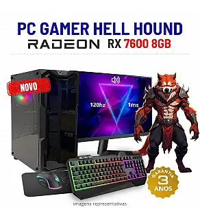 CONJUNTO GAMER HELL HOUND NOVO | RX7600-8GB | RYZEN 5 = i7-10700K | 16GB RAM | 960GB SSD COM MONITOR + ACESSORIOS