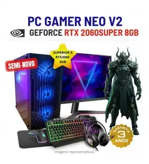 CONJUNTO GAMER NEO V2 SEMI-NOVO | RTX2060SUPER-8GB SUPERIOR A RTX3060-8GB | i3-14GEN=I7-10700 | 16GB RAM | 480GB SSD COM MONITOR + ACESSORIOS
