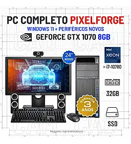 CONJUNTO 3D/CAD PIXEL FORGE HP Z440 | XEON 14 CORES = i7-10700 | 32GB RAM | 960GB SSD | GTX1070-8GB COM MONITOR + ACESSORIOS