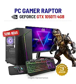 CONJUNTO GAMER RAPTOR SEMI-NOVO | GTX1050Ti-4GB | XEON 12 CORES = i7-9700KF | 16GB RAM | 240GB SSD COM MONITOR + ACESSORIOS