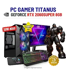 CONJUNTO GAMER TITANUS SEMI-NOVO | RTX2060SUPER-8GB SUPERIOR A RTX3060-8GB | RYZEN 5 = i7-10700K | 16GB RAM | 480GB SSD | COM MONITOR + ACESSORIOS