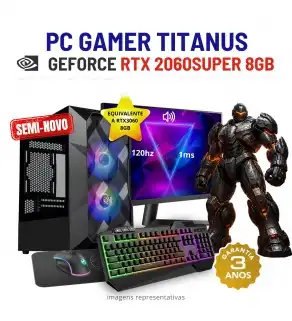 CONJUNTO GAMER TITANUS SEMI-NOVO | RTX2060SUPER-8GB SUPERIOR A RTX3060-8GB | RYZEN 5 = i7-10700K | 16GB RAM | 480GB SSD | COM MONITOR + ACESSORIOS