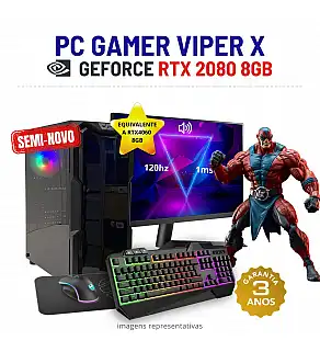 CONJUNTO GAMER VIPER X SEMI-NOVO | RTX2080-8GB = RTX4060-8GB  | RYZEN 5 = i7-10700K | 16GB RAM | 960GB SSD COM MONITOR + ACESSORIOS