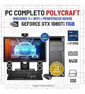 CONJUNTO 3D/CAD POLYCRAFT HP Z440 | XEON SUPERIOR i7-9700 | 64GB RAM | 960GB SSD | GTX1080TI-11GB COM MONITOR + ACESSORIOS