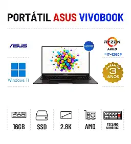 NOVO - ASUS VIVOBOOK 15 OLED | 15.6'' 2.8K | RYZEN 7 = i7-1260P | 16GB RAM | 960GB SSD | TECLADO NUMÉRICO | OFERTA DE OFFICE 2021
