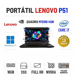 LENOVO THINKPAD P51 | 15.6" FULLHD | i7-7700HQ | 16GB RAM | 480GB SSD | QUADRO M1200 4GB | TECLADO NUMÉRICO