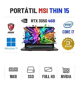 MSI THIN 15 B12UC-1839XES | 15.6'' FULLHD 144HZ | i7-12650H | 16GB RAM | 960GB SSD | RTX 3050 4GB 