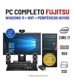 CONJUNTO FUJITSU P720 TOWER | i7-4790 | 8GB RAM | 240GB SSD | COM MONITOR + ACESSORIOS