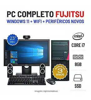 CONJUNTO FUJITSU P720 TOWER | i7-4790 | 8GB RAM | 240GB SSD | COM MONITOR + ACESSORIOS