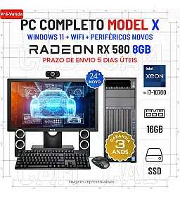 CONJUNTO MODEL X | XEON = i7-10700 | 16GB RAM | 960GB SSD | RX580-8GB COM MONITOR + ACESSORIOS