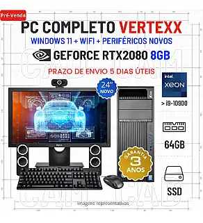 CONJUNTO 3D/CAD VERTEXX HP Z440 | XEON 14 CORES = i9-10900 | 64GB RAM | 960GB SSD | RTX2080-8GB COM MONITOR + ACESSORIOS