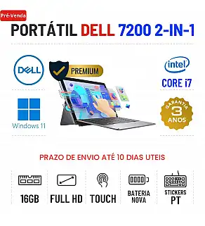 DELL LATITUDE 7200 2-IN-1 | 12" TOUCH FULLHD | i7-8665u | 16GB RAM | 480GB SSD | DESTACÁVEL | BATERIA NOVA DELL LATITUDE 7200 2-IN-1 | 12" TOUCH FULLHD | i7-8665u | 16GB RAM | 480GB SSD | DESTACÁVEL | BATERIA NOVA