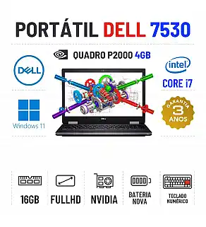DELL PRECISION 7530 | 15.6" FULLHD | I7-8850H | 16GB RAM | 240GB SSD | QUADRO P2000 4GB | BATERIA NOVA | TECLADO NUMERICO DELL PRECISION 7530 | 15.6" FULLHD | I7-8850H | 16GB RAM | 240GB SSD | QUADRO P2000 4GB | BATERIA NOVA | TECLADO NUMERICO