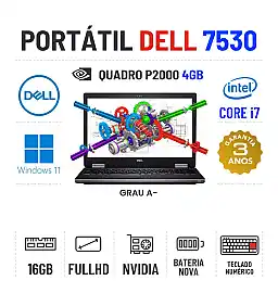 DELL PRECISION 7530 | 15.6" FULLHD | I7-8850H | 16GB RAM | 240GB SSD | QUADRO P2000 4GB | BATERIA NOVA | TECLADO NUMERICO