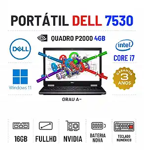 DELL PRECISION 7530 | 15.6" FULLHD | I7-8850H | 16GB RAM | 240GB SSD | QUADRO P2000 4GB | BATERIA NOVA | TECLADO NUMERICO DELL PRECISION 7530 | 15.6" FULLHD | I7-8850H | 16GB RAM | 240GB SSD | QUADRO P2000 4GB | BATERIA NOVA | TECLADO NUMERICO