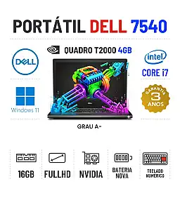 DELL PRECISION 7540 | 15.6" FULLHD | I7-9750H | 16GB RAM | 480GB SSD | QUADRO T2000 4GB | BATERIA NOVA DELL PRECISION 7540 | 15.6" FULLHD | I7-9750H | 16GB RAM | 480GB SSD | QUADRO T2000 4GB | BATERIA NOVA