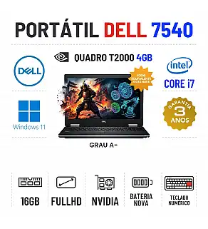 DELL PRECISION 7540 | 15.6" FULLHD | I7-9750H | 16GB RAM | 480GB SSD | QUADRO T2000 4GB = GTX1650TI | BATERIA NOVA