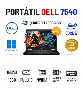 DELL PRECISION 7540 | 15.6" FULLHD | I7-9750H | 16GB RAM | 480GB SSD | QUADRO T2000 4GB = GTX1650TI | BATERIA NOVA