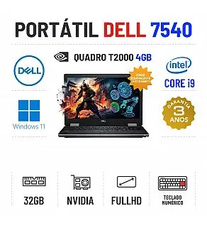 DELL PRECISION 7540 | 15.6" FULLHD | I9-9980HK | 32GB RAM | 960GB SSD | QUADRO T2000 4GB = GTX1650TI | TECLADO NUMÉRICO
