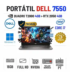 DELL PRECISION 7550 | 15.6" FULLHD | I7-10850H | 16GB RAM | 240GB SSD | QUADRO T2000 4GB SUPERIOR A RTX2050 4GB | TECLADO NUMÉRICO
