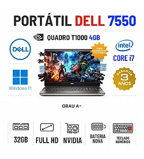 DELL PRECISION 7550 | 15.6" FULLHD | I7-10750H | 32GB RAM | 480GB SSD | QUADRO T1000 = GTX1050TI | BATERIA NOVA | TECLADO NUMÉRICO 