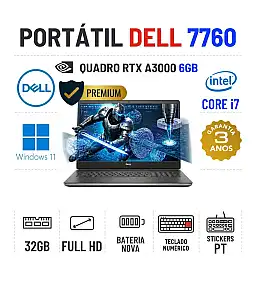 DELL PRECISION 7760 | 17" FULLHD | i7-11850H | 32GB RAM | 480GB SSD | QUADRO RTX A3000 6GB | BATERIA NOVA | TECLADO NUMÉRICO