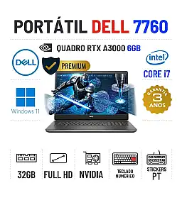 DELL PRECISION 7760 | 17" FULLHD | i7-11850H | 32GB RAM | 480GB SSD | QUADRO RTX A3000 6GB | TECLADO NUMÉRICO