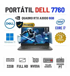 DELL PRECISION 7760 | 17" FULLHD | i7-11850H | 32GB RAM | 480GB SSD | QUADRO RTX A3000 6GB | TECLADO NUMÉRICO DELL PRECISION 7760 | 17" FULLHD | i7-11850H | 32GB RAM | 480GB SSD | QUADRO RTX A3000 6GB | TECLADO NUMÉRICO