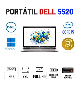 DELL LATITUDE 5520 | 15.6" FULLHD | i5-1135G7 | 8GB RAM | 240GB SSD | BATERIA NOVA | TECLADO NUMÉRICO