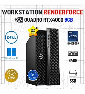 WORKSTATION RENDER FORCE DELL T7820 | DUPLO XEON GOLD SUPERIOR i9-10900k | 64GB RAM | 480GB SSD | QUADRO RTX4000-8GB | OFERTA DE OFFICE 2021