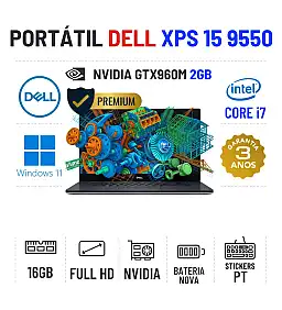 DELL XPS 15 9550 | 15.6" FULLHD | i7-6700HQ | 16GB RAM | 480GB SSD | GTX960M 2GB | BATERIA NOVA