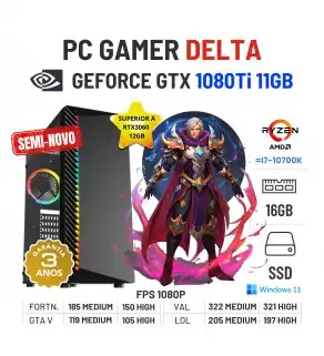 PC GAMER DELTA SEMI-NOVO | GTX1080Ti-11GB SUPERIOR A RTX3060-12GB | RYZEN 5 = i7-10700K | 16GB RAM | 960GB SSD PC GAMER DELTA SEMI-NOVO | GTX1080Ti-11GB SUPERIOR A RTX3060-12GB | RYZEN 5 = i7-10700K | 16GB RAM | 960GB SSD