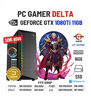 PC GAMER DELTA SEMI-NOVO | GTX1080Ti-11GB | RYZEN 5 = i7-10700K | 16GB RAM | 960GB SSD