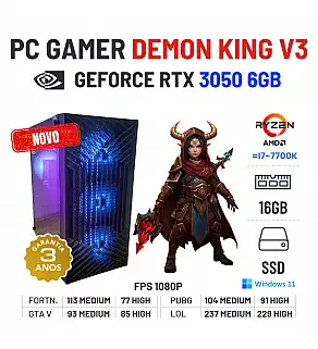 PC GAMER DEMON KING V3 NOVO | RTX3050-6GB | RYZEN 3 = i7-7700K | 16GB RAM | 480GB SSD