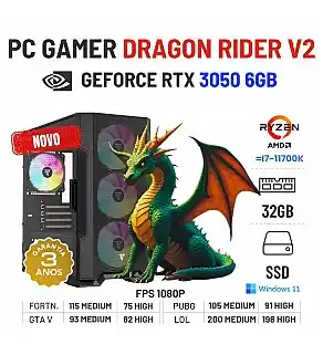 PC GAMER DRAGON RIDER V2 NOVO | RTX3050-6GB | RYZEN 7 = i7-11700K | 32GB RAM | 960GB SSD