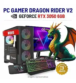 CONJUNTO GAMER DRAGON RIDER V2 NOVO | RTX3050-6GB | RYZEN 7 = i7-11700K | 32GB RAM | 960GB SSD COM MONITOR + ACESSORIOS
