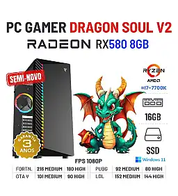 PC GAMER DRAGON SOUL V2 | RX580-8GB | RYZEN 3 = i7-7700K | 16GB RAM | SSD + HDD