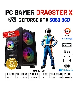 PC GAMER DRAGSTER X NOVO | RTX5060-8GB | RYZEN 5 = i7-10700K | 16GB RAM | 960GB SSD