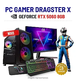 CONJUNTO GAMER DRAGSTER X | RTX5060-8GB | RYZEN 5 = i7-10700K | 16GB RAM | 960GB SSD COM MONITOR + ACESSORIOS