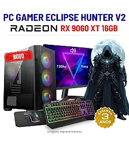 CONJUNTO GAMER ECLIPSE HUNTER V2 NOVO | RX9060XT-16GB | i7-12700KF | 32GB RAM | 960GB SSD COM MONITOR + ACESSORIOS