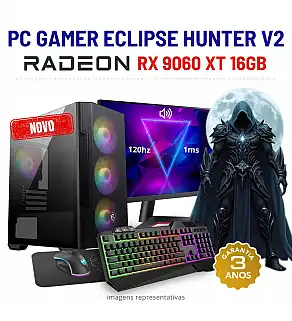 CONJUNTO GAMER ECLIPSE HUNTER V2 NOVO | RX9060XT-16GB | i7-12700KF | 32GB RAM | 960GB SSD COM MONITOR + ACESSORIOS